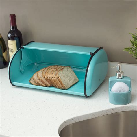 home basics stainless steel glass bread box|Home Basics Roll Up Lid Stainless Steel Bread Box, .